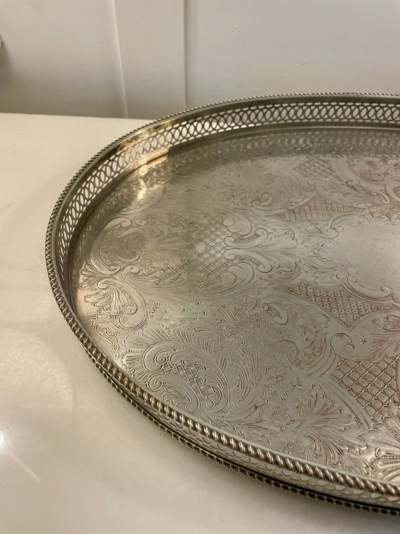 Antique Edwardian Quality Silver Plated Engraved Tea Tray - Image 6